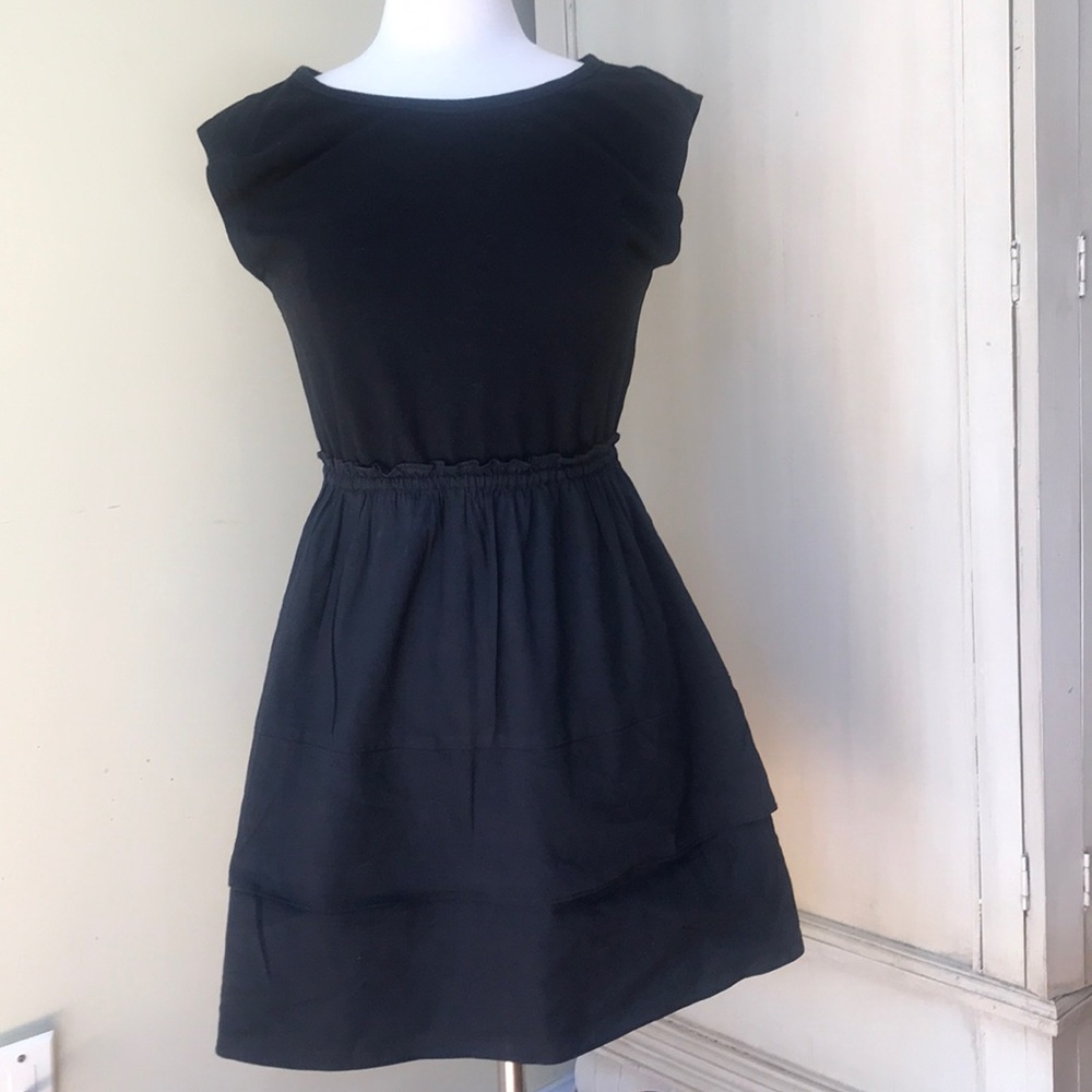 Black Linen and Knit Theory Dress - Picture 1 of 4